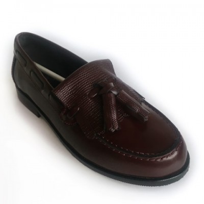 4970-P Nens Burgundy Leather Loafer with kilt tongue and tassels